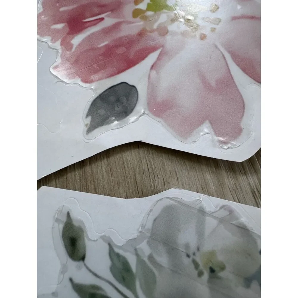 Toarti Vinyl Wall Decals Pink Poppy Roses Flowers Leaves Peel & Stick Decor (54)